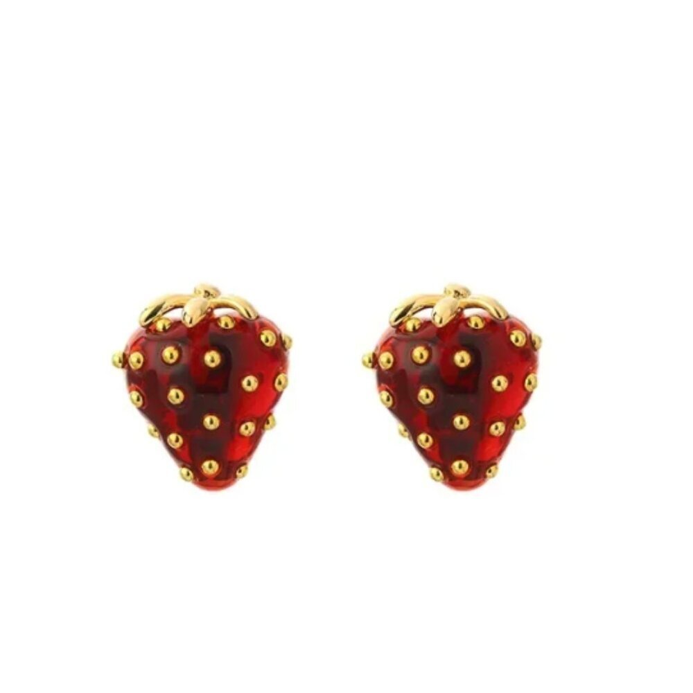 Kate Spade New York Stud Red Strawberry Fruit Earrings - Picture 4 of 4